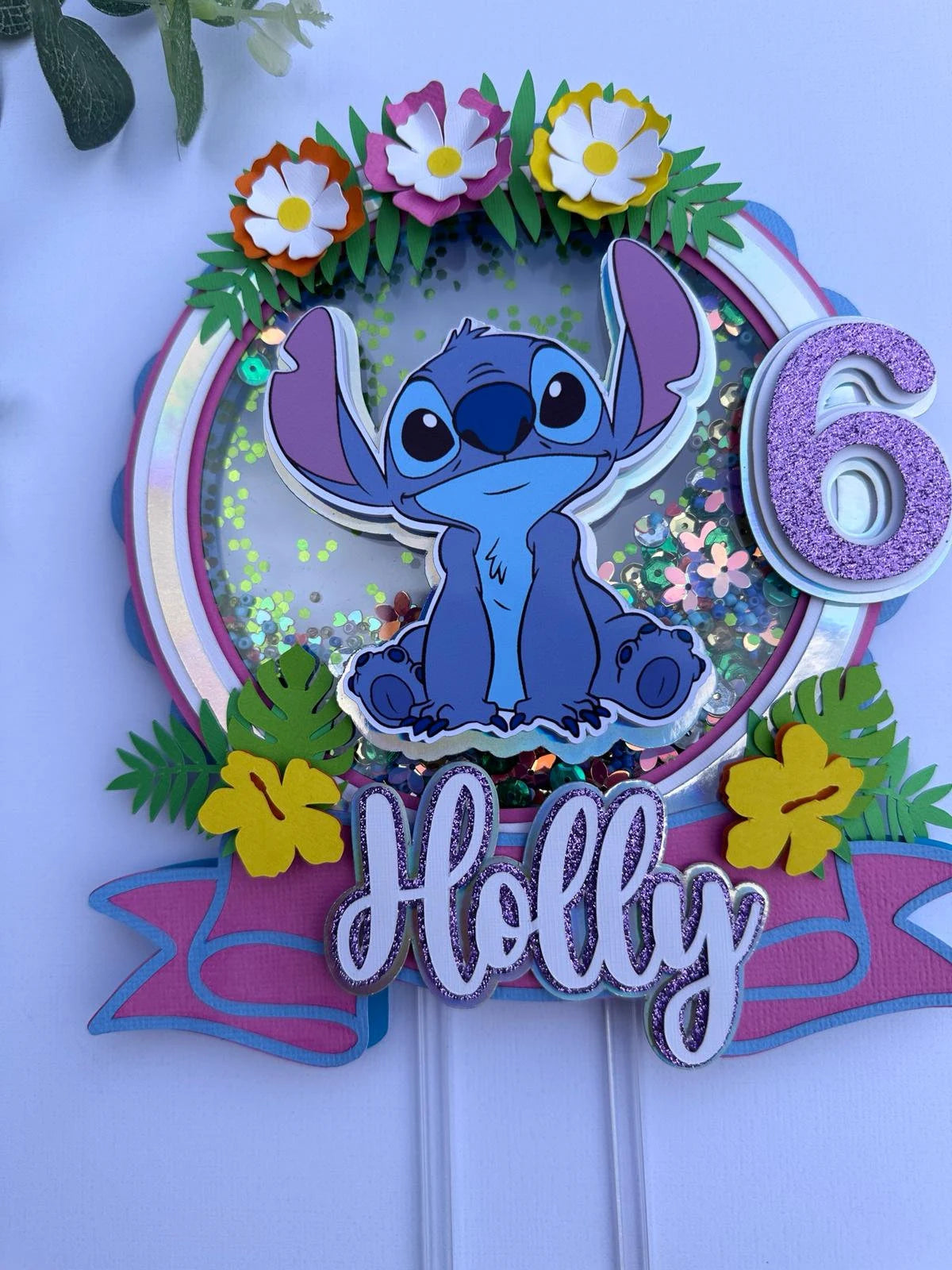 Personalised Stitch Cake Topper / Handmade / LED Light Up Stitch Cake Topper / Shaker Stitch Cake Topper / Name and Age