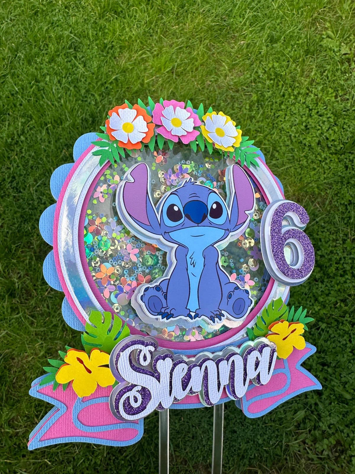 Personalised Stitch Cake Topper / Handmade / LED Light Up Stitch Cake Topper / Shaker Stitch Cake Topper / Name and Age