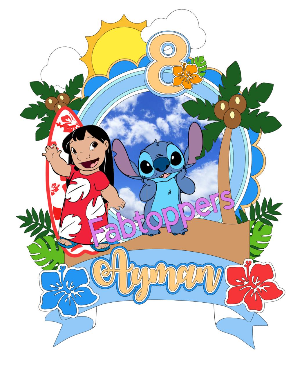 Personalised /Custom Stitch and Lilo Shaker asnd LED Light up Cake Topper