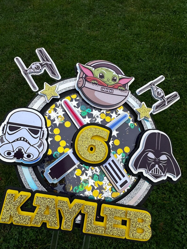 Personalised Star Wars Cake Topper / Shaker Topper/ LED Light Up / Name and Age