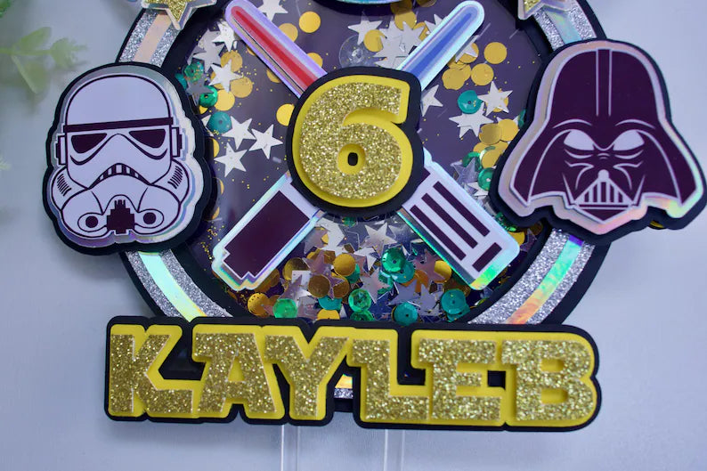 Personalised Star Wars Cake Topper / Shaker Topper/ LED Light Up / Name and Age