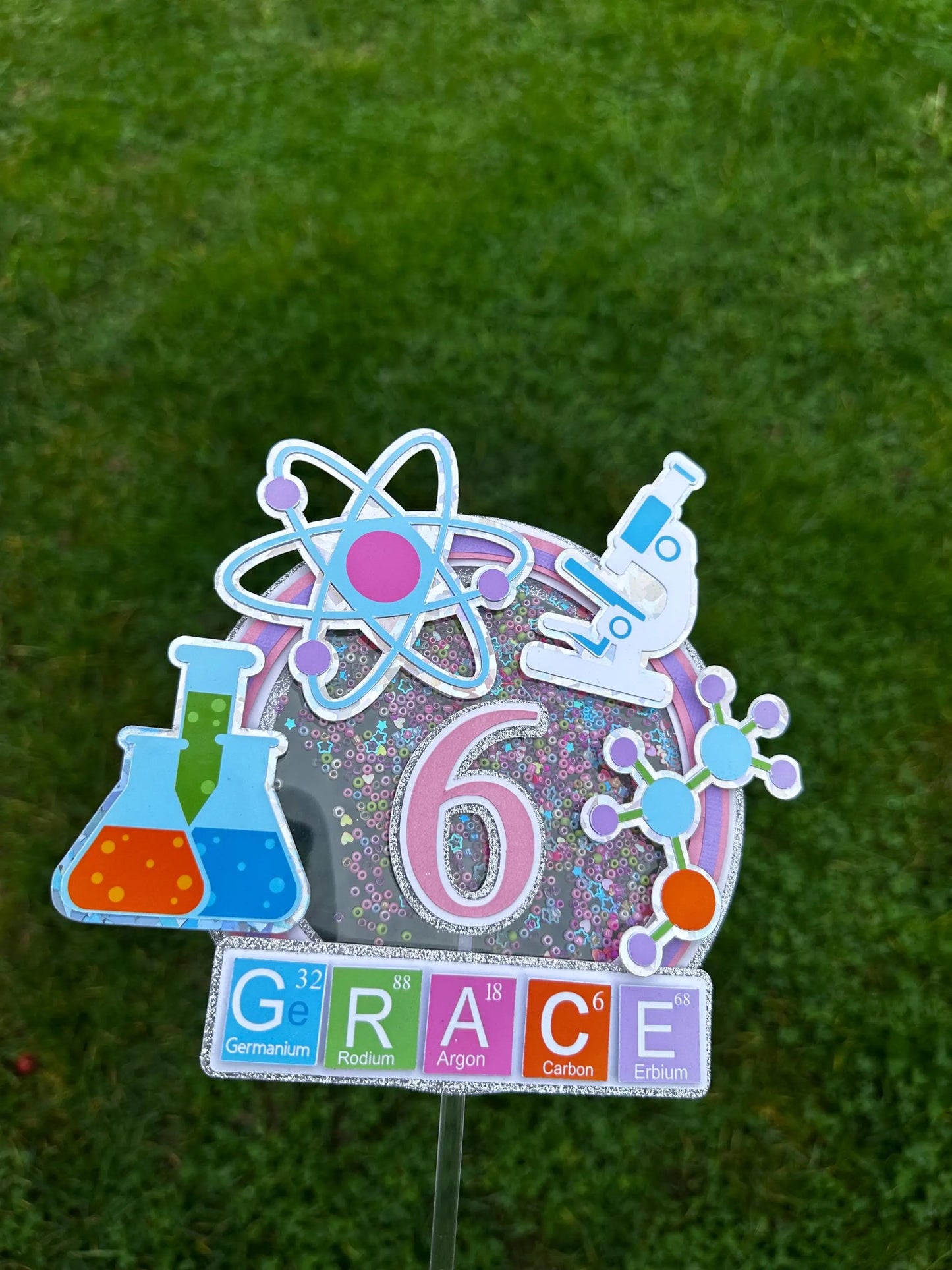 Custom Science Shaker Cake Topper / LED Light Up Topper/ Name and Age Cake Topper