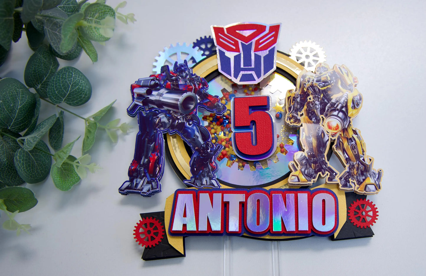 Personalised Transformers Cake Topper / Shaker Cake Topper / Custom Cake Topper / Name And Age /3D Cake Topper