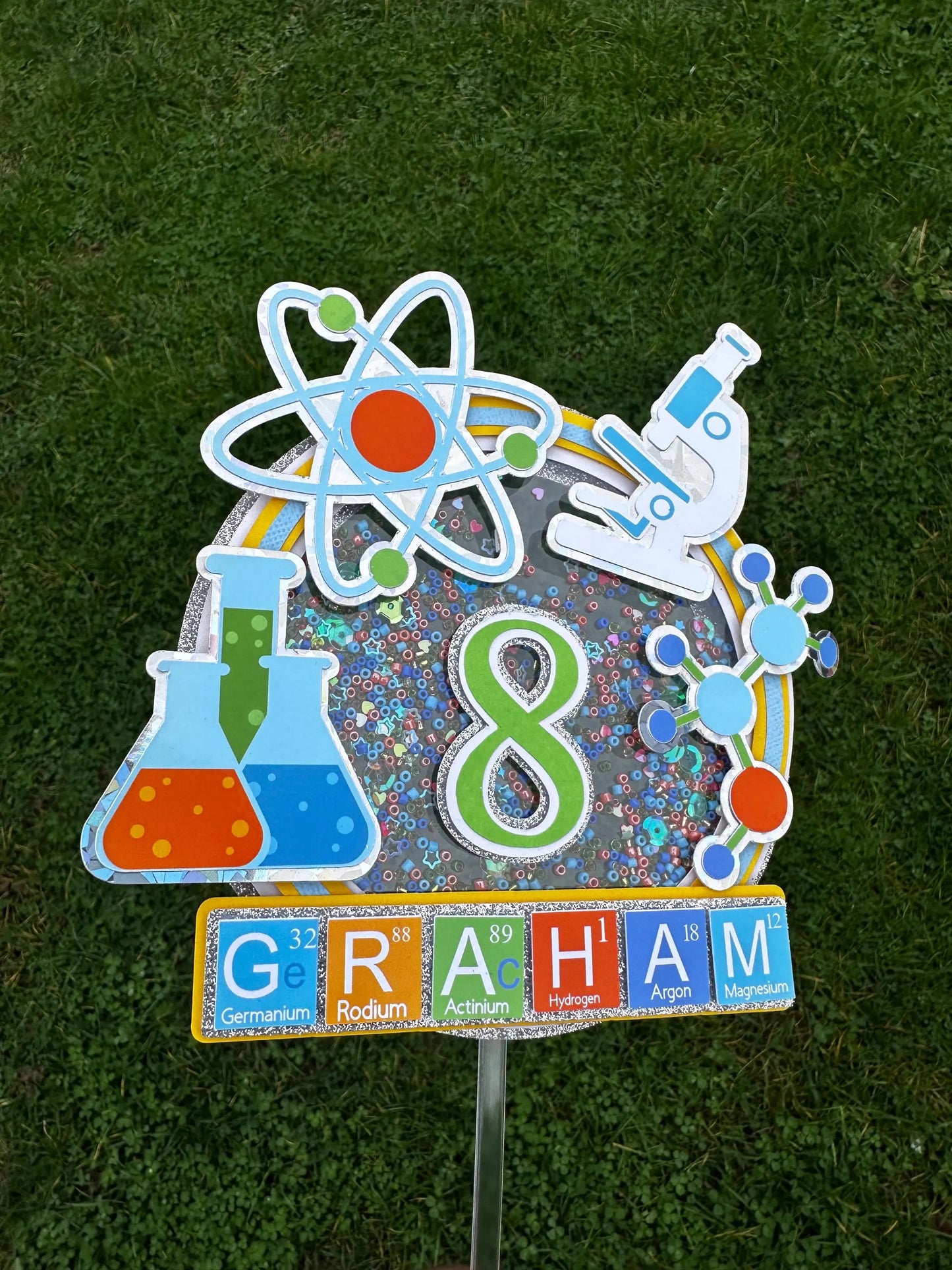 Custom Science Shaker Cake Topper / LED Light Up Topper/ Name and Age Cake Topper