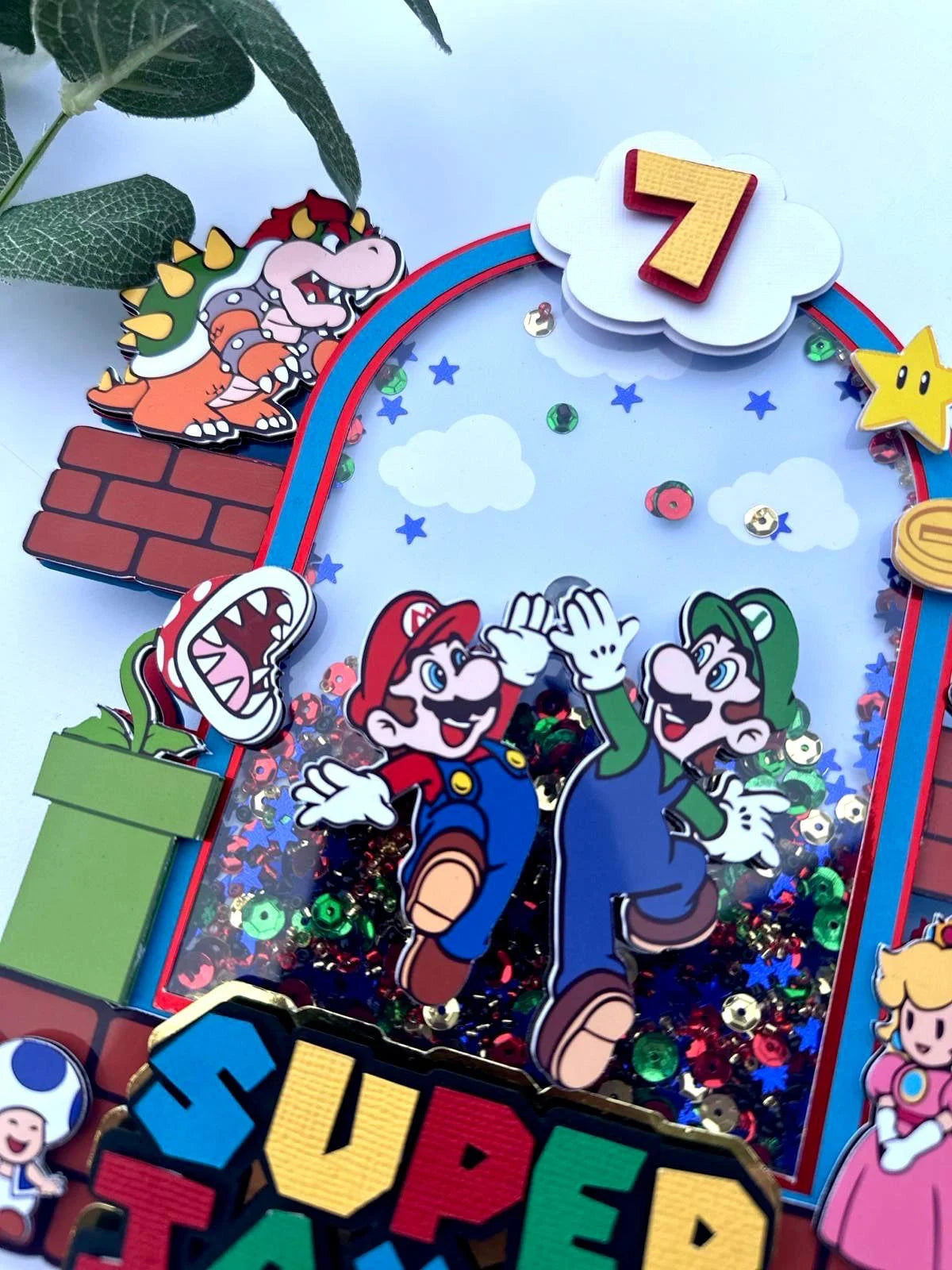 Personalised Super Mario Birthday Cake Topper / Shaker Cake Topper / LED Light Cake topper