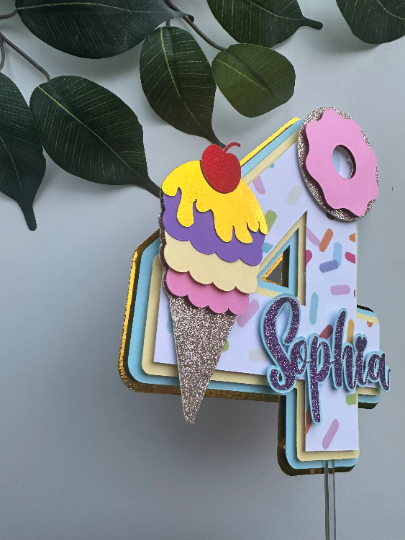 Personalised Ice Cream Cake Topper / Any name and age / Layered / 3D