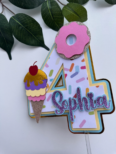 Personalised Ice Cream Cake Topper / Any name and age / Layered / 3D