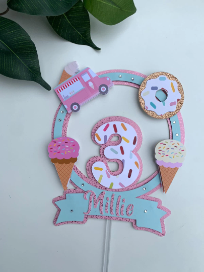 Personalised Ice Cream Number Cake topper / Name and Age / Layered / 3D