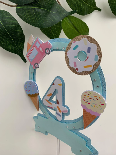 Personalised Ice Cream Number Cake topper / Name and Age / Layered / 3D