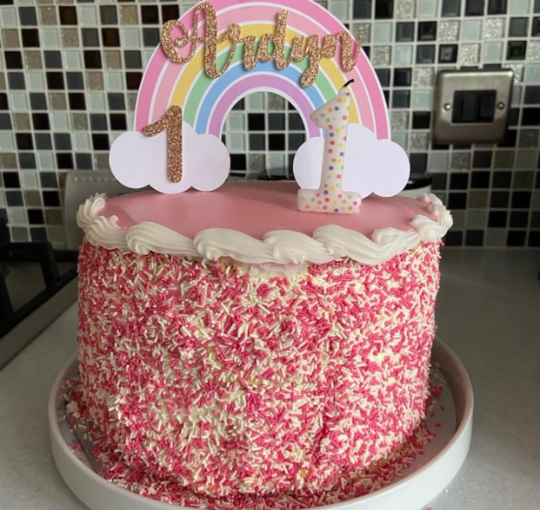 Personalised Pastel Rainbow Cake Topper / Pink Rainbow / Name and Age / First Birthday