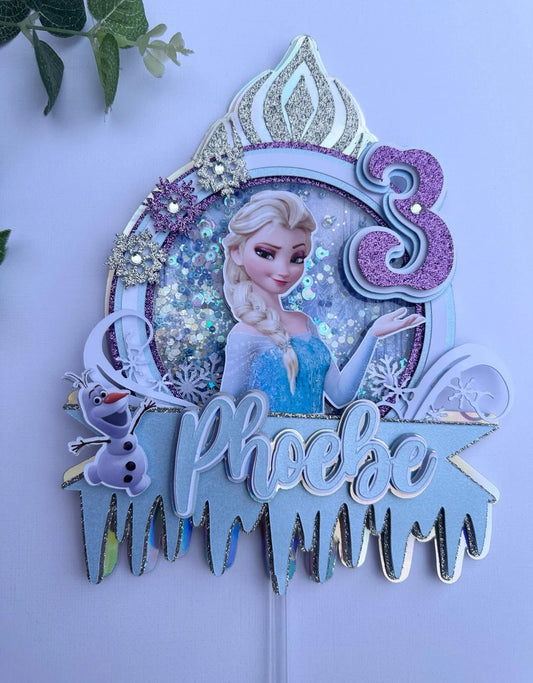 Personalised Frozen Cake Topper / Retro Cake Topper /Shaker Cake topper / Elsa Birthday / Name and Age Topper