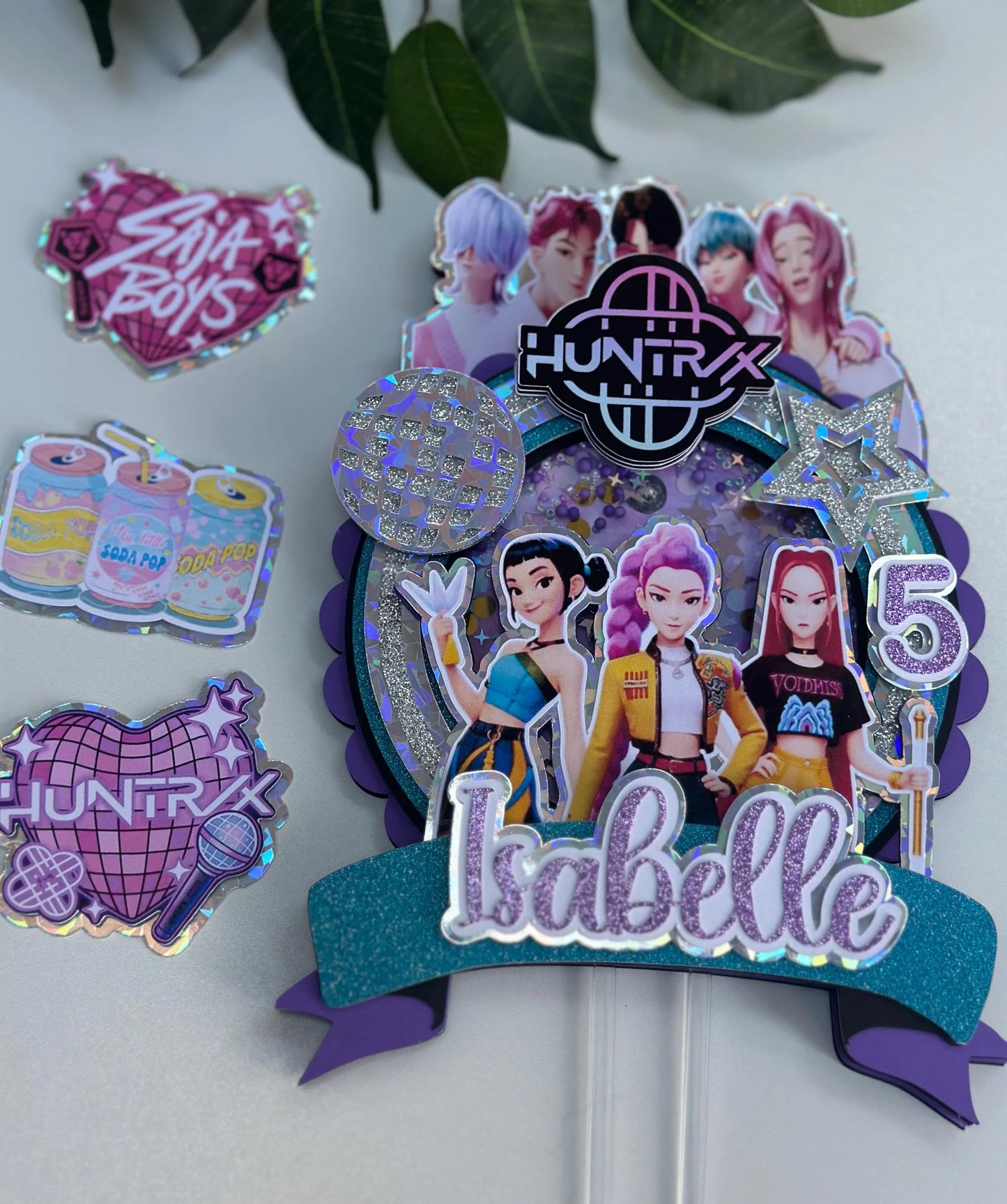 Custom Kpop Demon Hunters Cake Topper / Handmade / Shaker / Name and Age