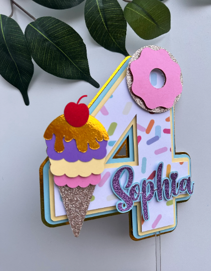 Personalised Ice Cream Cake Topper / Any name and age / Layered / 3D